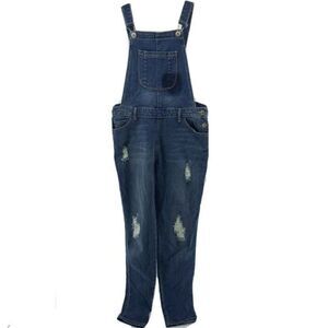 Distressed Skinny Leg Denim Stretch Overalls C&A